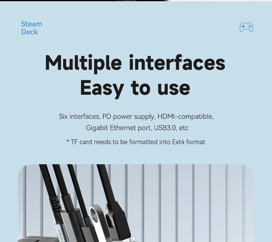 Hagibis 6 in 1 Steam Deck Docking Station Dock Holder Hub OLED USB C to RJ45 4K60HZ HDMI Fast Charging Base Handheld Accessories
