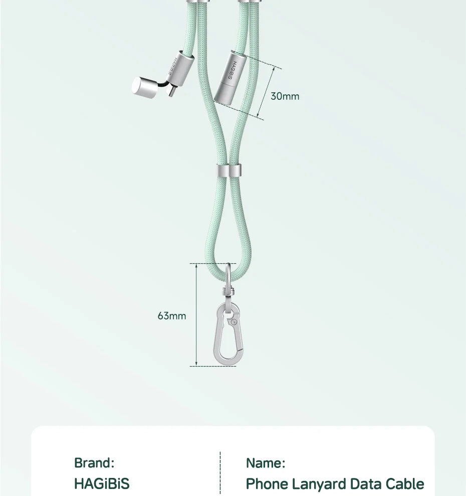 Hagibis Universal Phone Lanyard USB C Cable 2 in 1 Phone Strap C to C/C to L Charging Cord for iPhone 16 17 Pro Max Most Phones