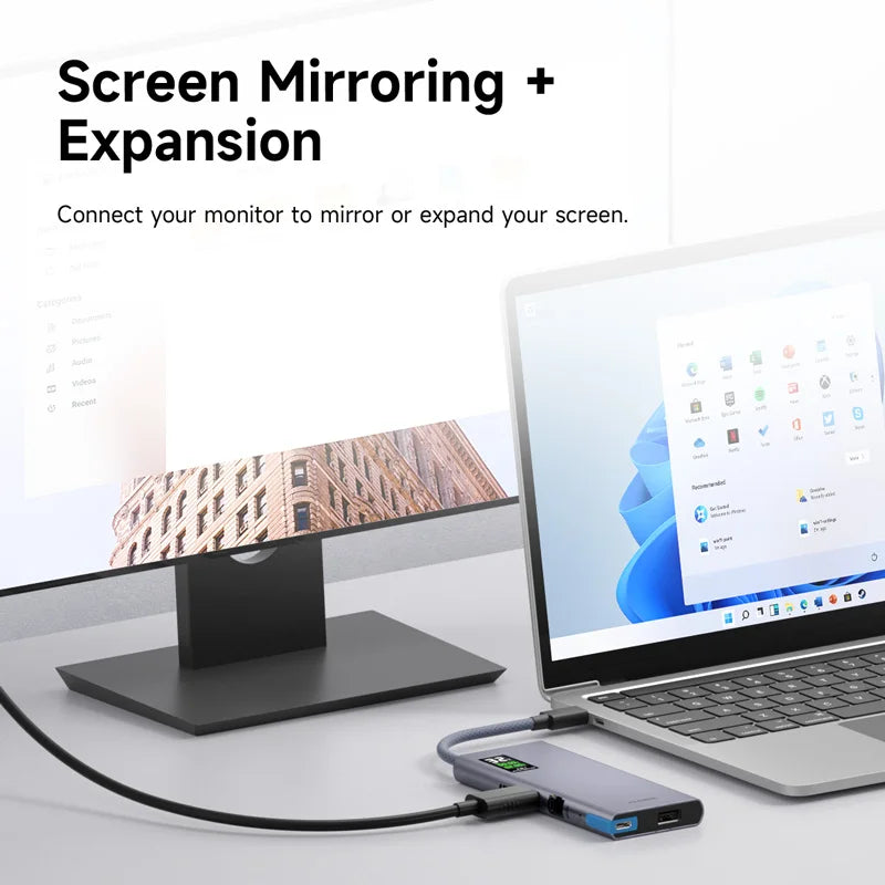 Hagibis USB C Hub With LCD Display Type C Multiport Adapter 4K HDMI-Compatible 100W PD Gigabit Ethernet For Macbook Pro iPad HP - Intechlegent