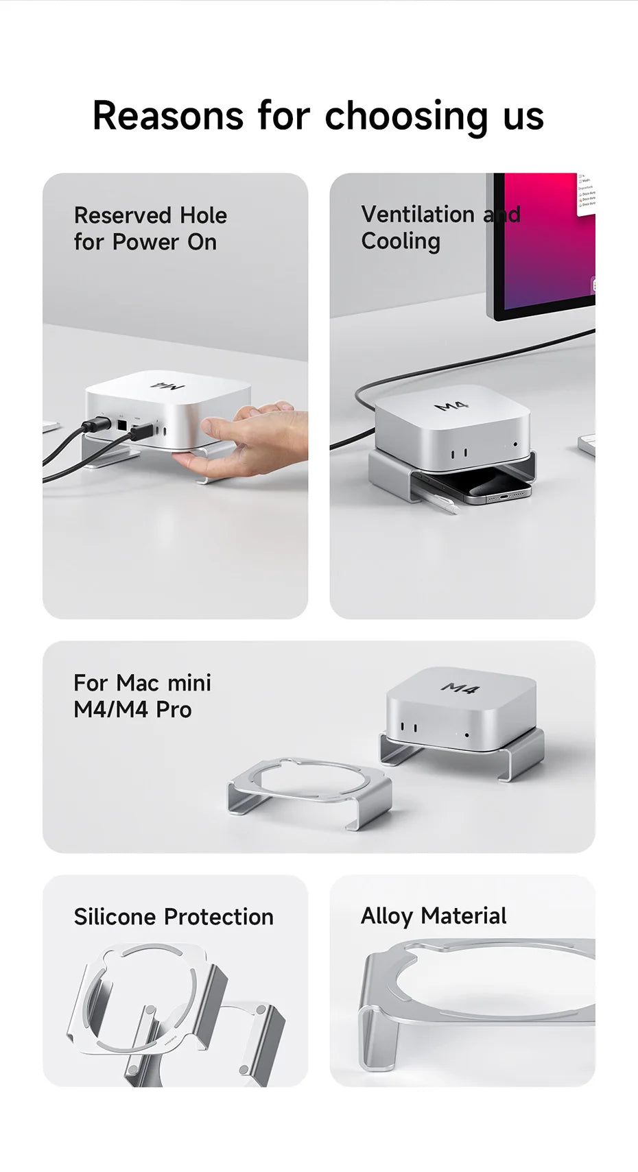 Hagibis Desktop Stand for Mac mini M4/M4 Pro 2024 Heat Dissipation Bracket Aluminum Alloy Mount Dock Cooling Holder Accessories