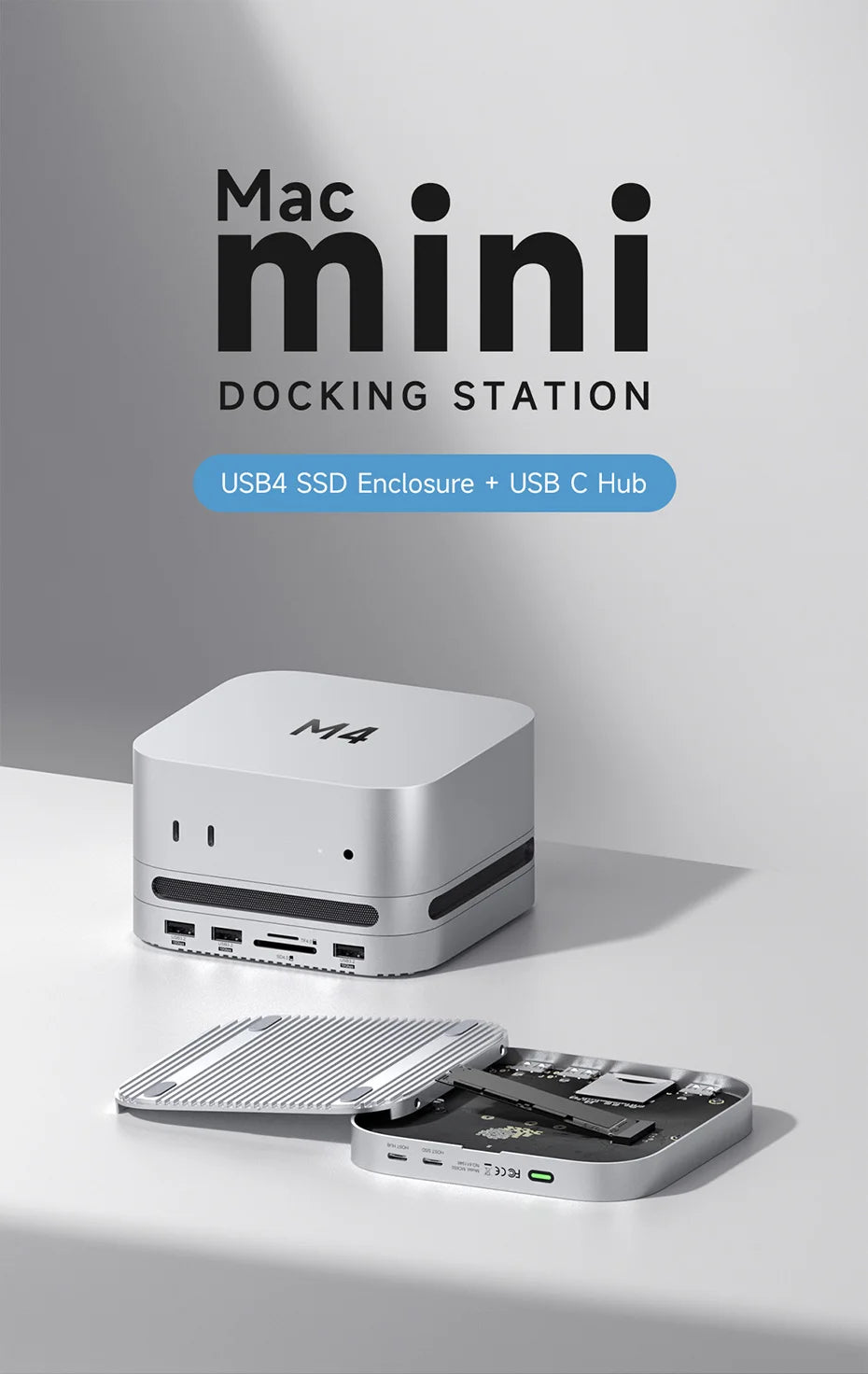Hagibis USB C Hub for Mac mini M4/M4 Pro with 40Gbps M.2 SSD Enclosure USB 3.2 Gen2 SD/TF 4.0 Type-C Docking Station Desk Stand