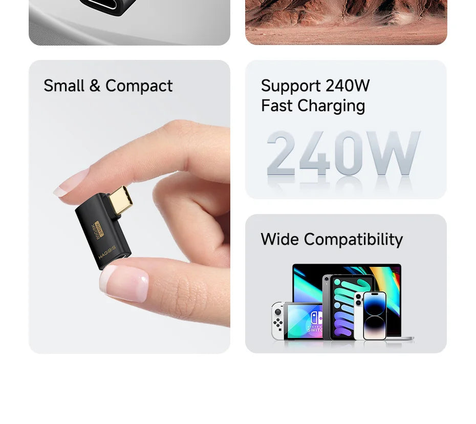Hagibis USB C to C Adapter 90 Degree Right Angle Converter 80Gbps USB4 Data Cable Extension for Thunderbolt 5/4 iPhone 17 Laptop