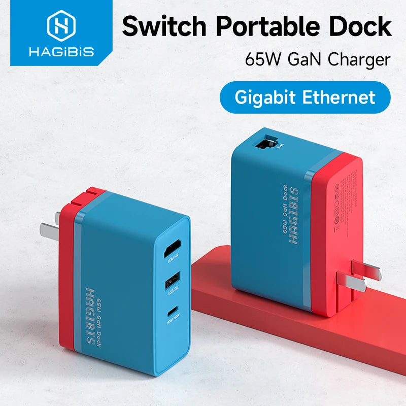 Hagibis Switch Portable Dock 65W GaN Fast charger 4K Gigabit Ethernet TV Docking station power supply for Nintendo Switch/OLED - Intechlegent