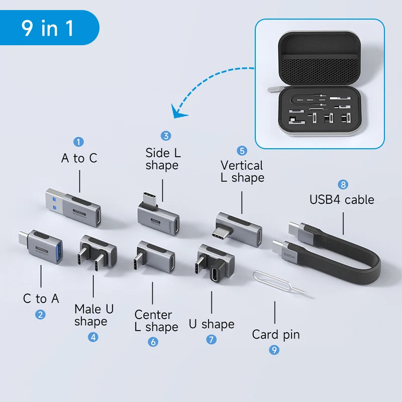Hagibis Multi USB C Adapter Kit Short USB4 Fast Charging Cable Set Storage Box USB to Type-c Compatible with Thunderbolt 4/3 - Intechlegent