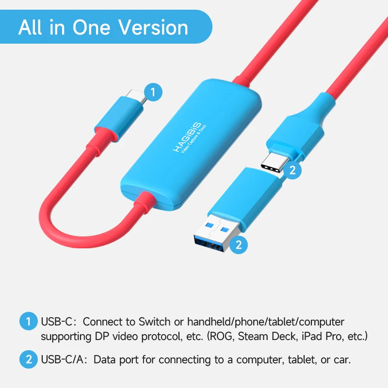 Hagibis USB3.0 Video Capture Card with 100W PD USB C to USB A/C Live and Record Video Audio Gaming for Quest 2 3 Switch 1/2 ROG