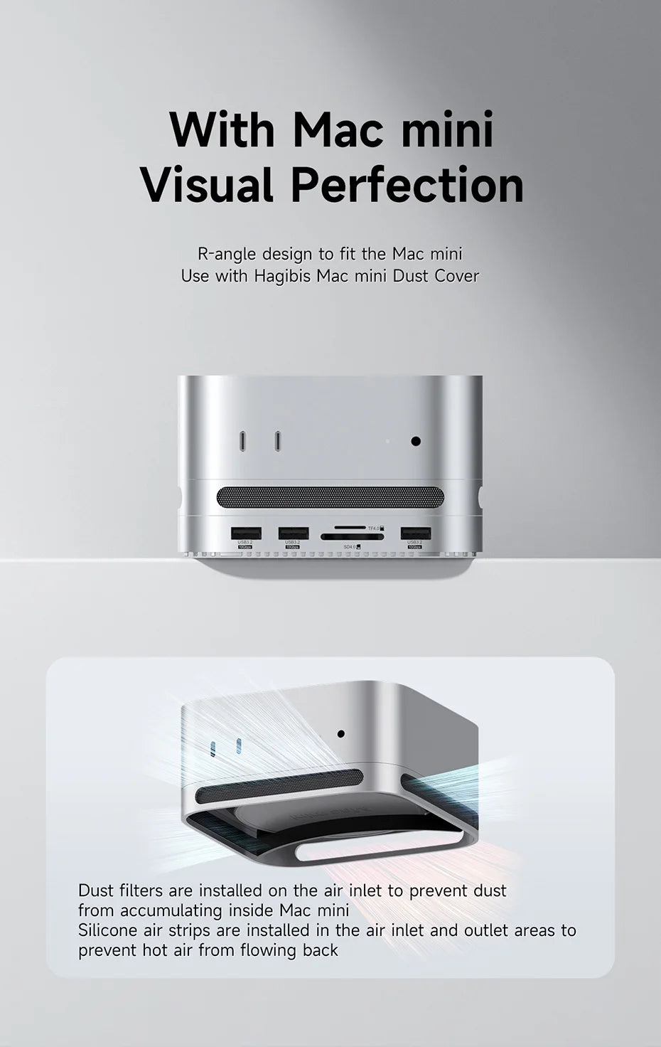 Hagibis USB C Hub for Mac mini M4/M4 Pro with 40Gbps M.2 SSD Enclosure USB 3.2 Gen2 SD/TF 4.0 Type-C Docking Station Desk Stand