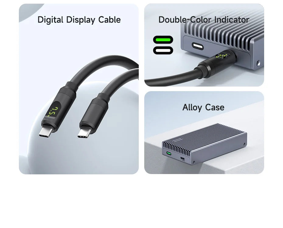 Hagibis 40Gbps USB4 M.2 NVMe SSD Enclosure With LED Display USB4 Cable for Thunderbolt 4/3 USB 3.2/3.1/3.0 B+M M-Key SSD Case