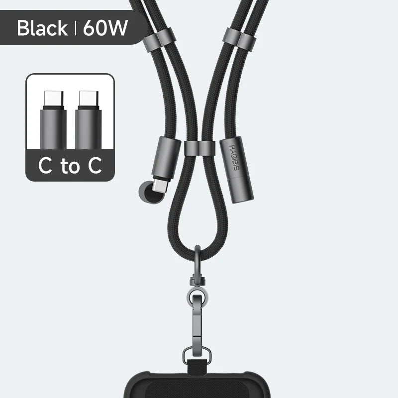 Hagibis Universal Phone Lanyard USB C Cable 2 in 1 Phone Strap C to C/C to L Charging Cord for iPhone 16 17 Pro Max Most Phones