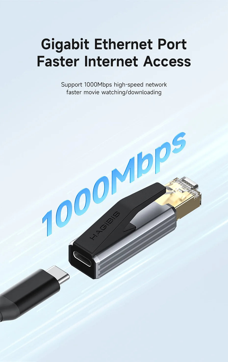 Hagibis USB C to Ethernet Adapter 1Gbps Gigabit USB C Female to RJ45 Male Network Converter for MacBook Pro iPhone 16  iPad XPS