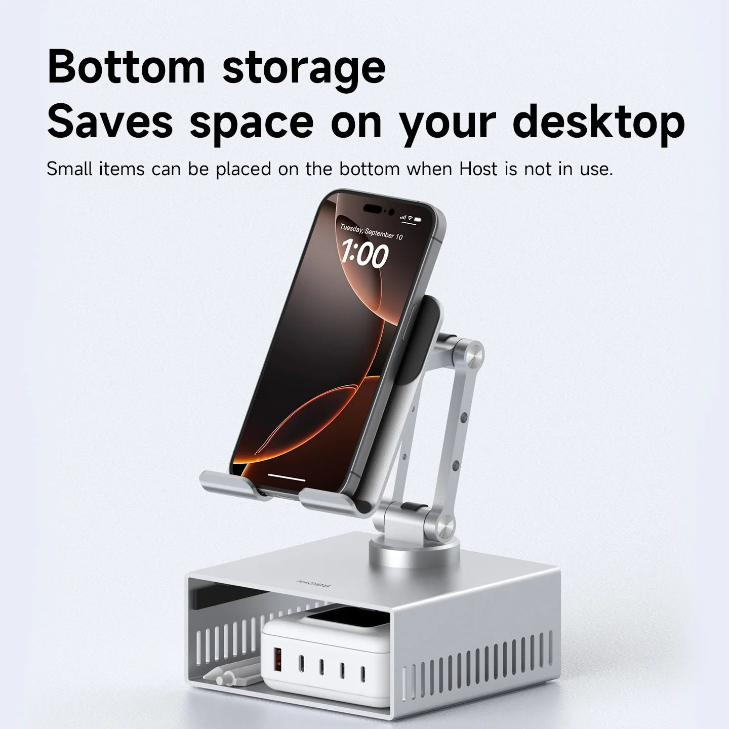 Hagibis Desktop Stand for iPad Pro/Air Mac mini M4/M4 Pro Storage Metal Holder 360° Adjustable Foldable Multifunction Bracket
