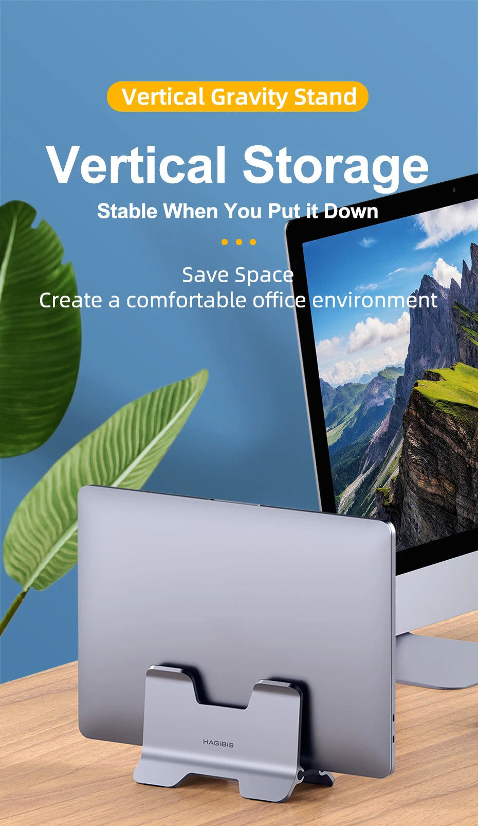 Hagibis Vertical Laptop Stand Desktop Gravity Holder Aluminum Notebook Dock Space-Saving for MacBook/Surface/HP/Dell/Chrome Book