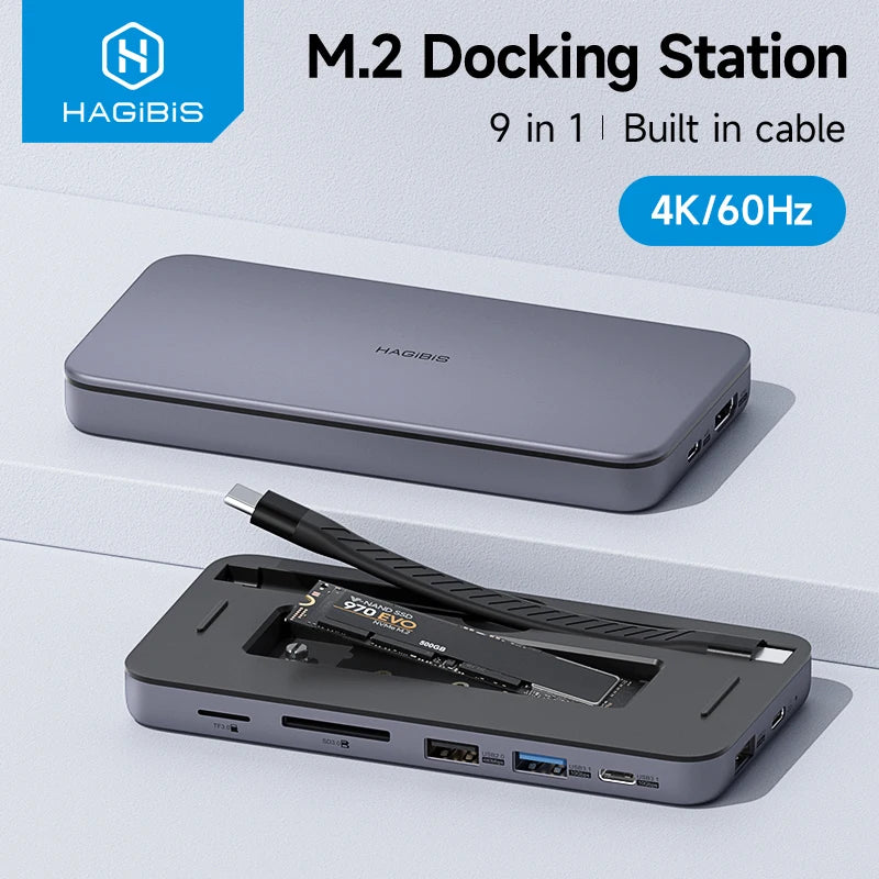 Hagibis 9 in 1 USB C HUB with M.2 NVMe/SATA SSD Enclosure 4K HDMI-compatible 100W PD USB 3.1 Docking station for Windows mac OS - Intechlegent