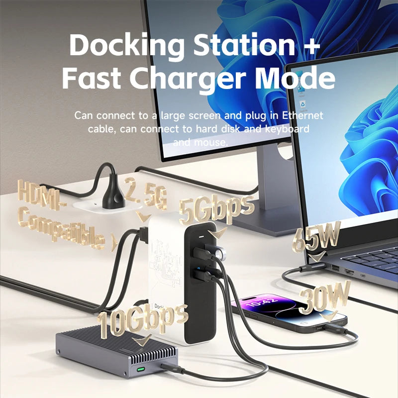 Hagibis 100W GaN Docking Station for Switch ROG Ally Steam Fast Charger 4K Monitor 2.5G Ethernet for Thunderbolt 4/3 Macbook Pro