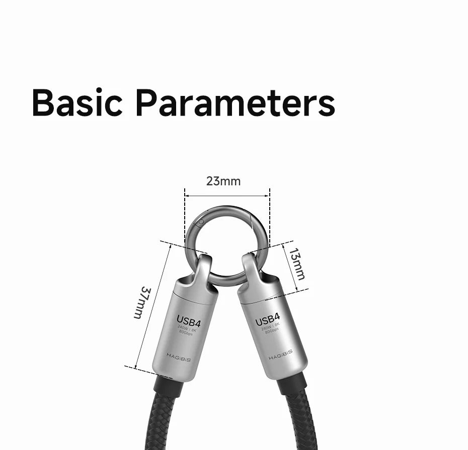 Hagibis USB4 Cable Portable Keychain Short C to C Cable Lanyard Type-C Cable 240W 80Gbps for Thunderbolt 4/5 iPhone 16 Pro SSD - Intechlegent