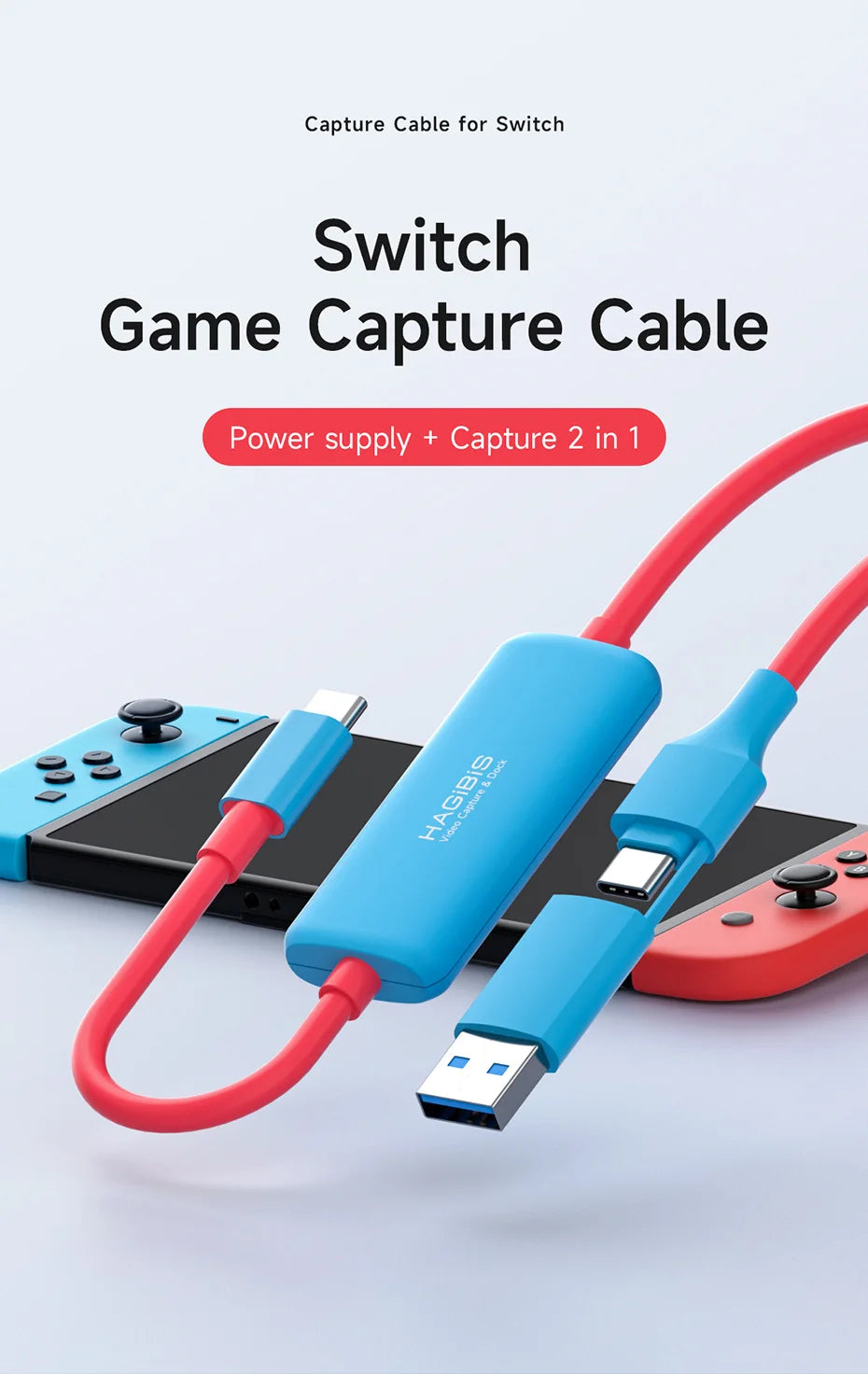 Hagibis USB3.0 Video Capture Card with 100W PD USB C to USB A/USB C Live and Record Video Audio Gaming for Quest 2 3 Switch ROG
