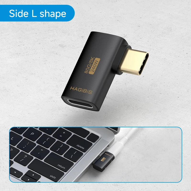 Hagibis USB C to C Adapter 90 Degree Right Angle Converter 80Gbps USB4 Data Cable Extension for Thunderbolt 5/4 iPhone 17 Laptop