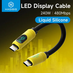 Hagibis Short USB C Cable with LED Display 0.25m Type C Fast Charger Cable PD 240W Charging Cord for iPhone 16 Pro Macbook Pixel - Intechlegent