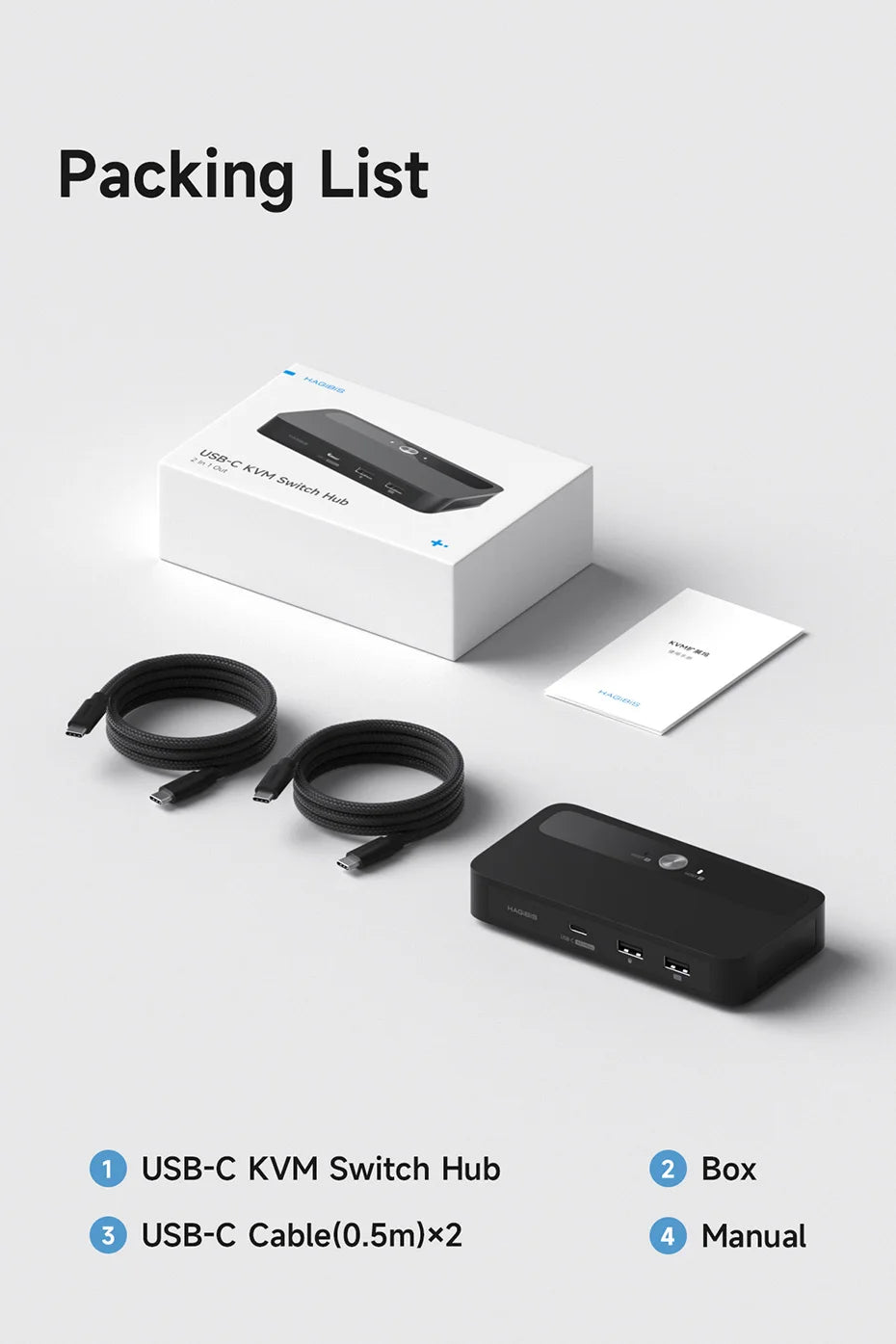 Hagibis USB C KVM Switch 1 Monitor 2 Computers 4K HDMI KVM Switches USB Hub PD for Sharing One Monitor Keyboard Mouse Printer