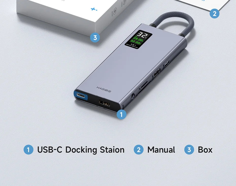 Hagibis USB C Hub With LCD Display Type C Multiport Adapter 4K HDMI-Compatible 100W PD Gigabit Ethernet For Macbook Pro iPad HP - Intechlegent