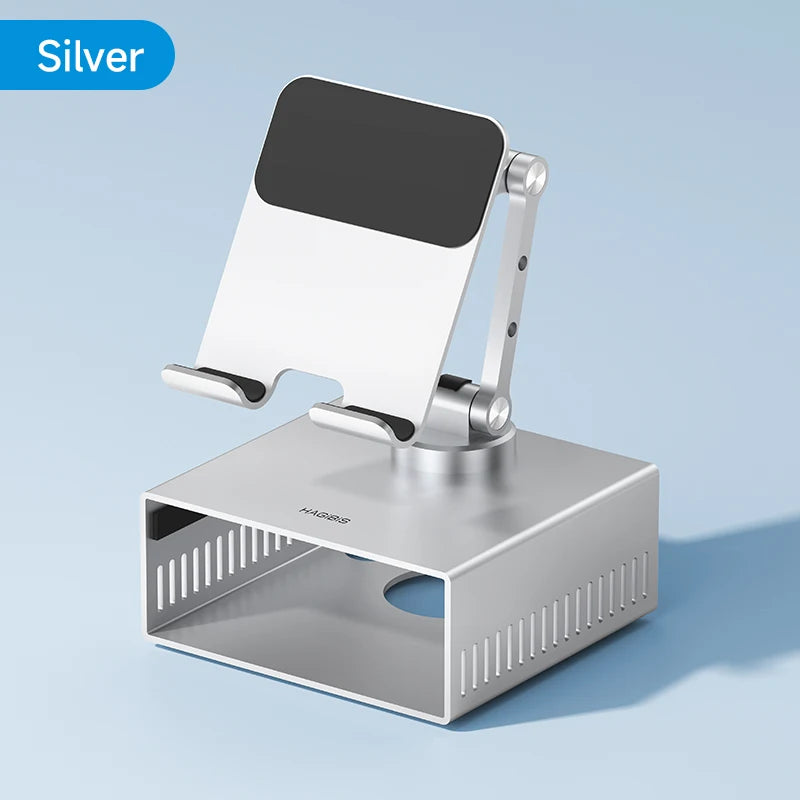 Hagibis Desktop Stand for iPad Pro/Air Mac mini M4/M4 Pro Storage Metal Holder 360° Adjustable Foldable Multifunction Bracket