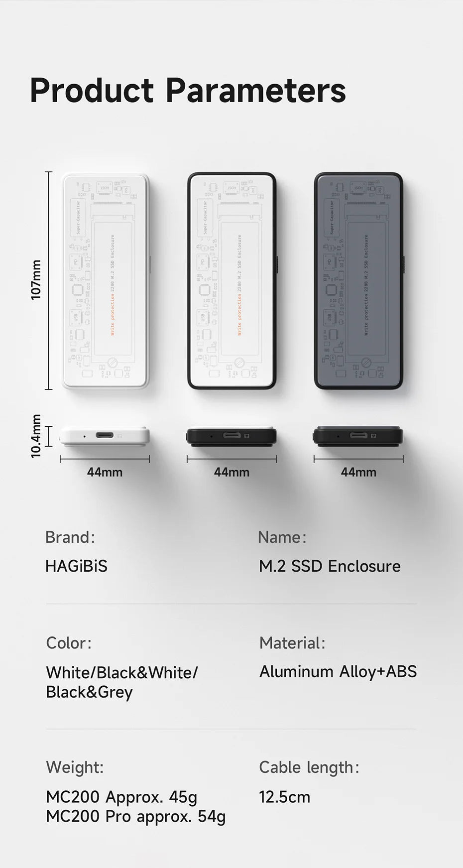 Hagibis M.2 NVMe SSD Enclosure Write Protect USB C 3.2 Gen2 to NVMe PCI-E M.2 SSD Case With 100W PD for iPhone 16 15 Pro MacBook - Intechlegent