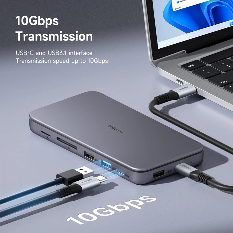 Hagibis 9 in 1 USB C HUB with M.2 NVMe/SATA SSD Enclosure 4K HDMI-compatible 100W PD USB 3.1 Docking station for Windows mac OS - Intechlegent