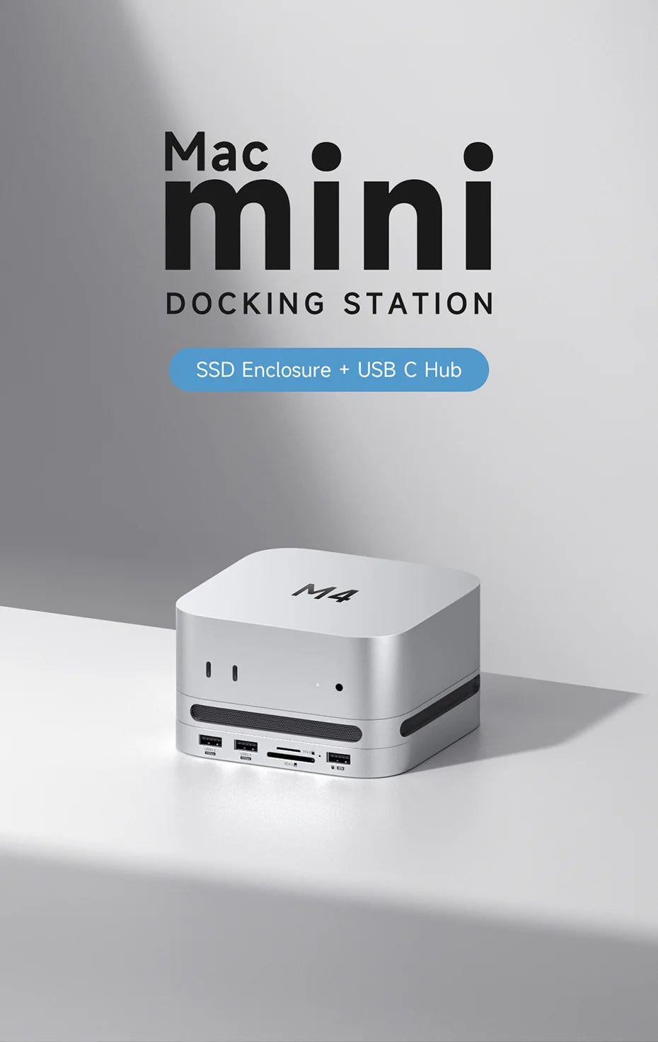 Hagibis USB C Hub with M.2 SSD Enclosure Type-C Docking Station for Mac mini M4/M4 Pro 4K 60Hz USB 3.2 Gen2 SD/TF 4.0 Dock Stand