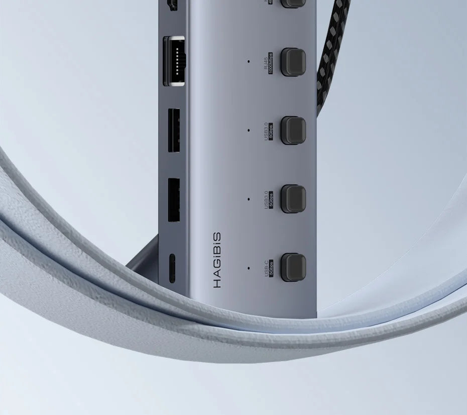 Hagibis USB C HUB Type-C Individual On/Off Switches Docking Station with 100W PD 4K HDMI-Compatible RJ45 for Laptops Macbook Pro