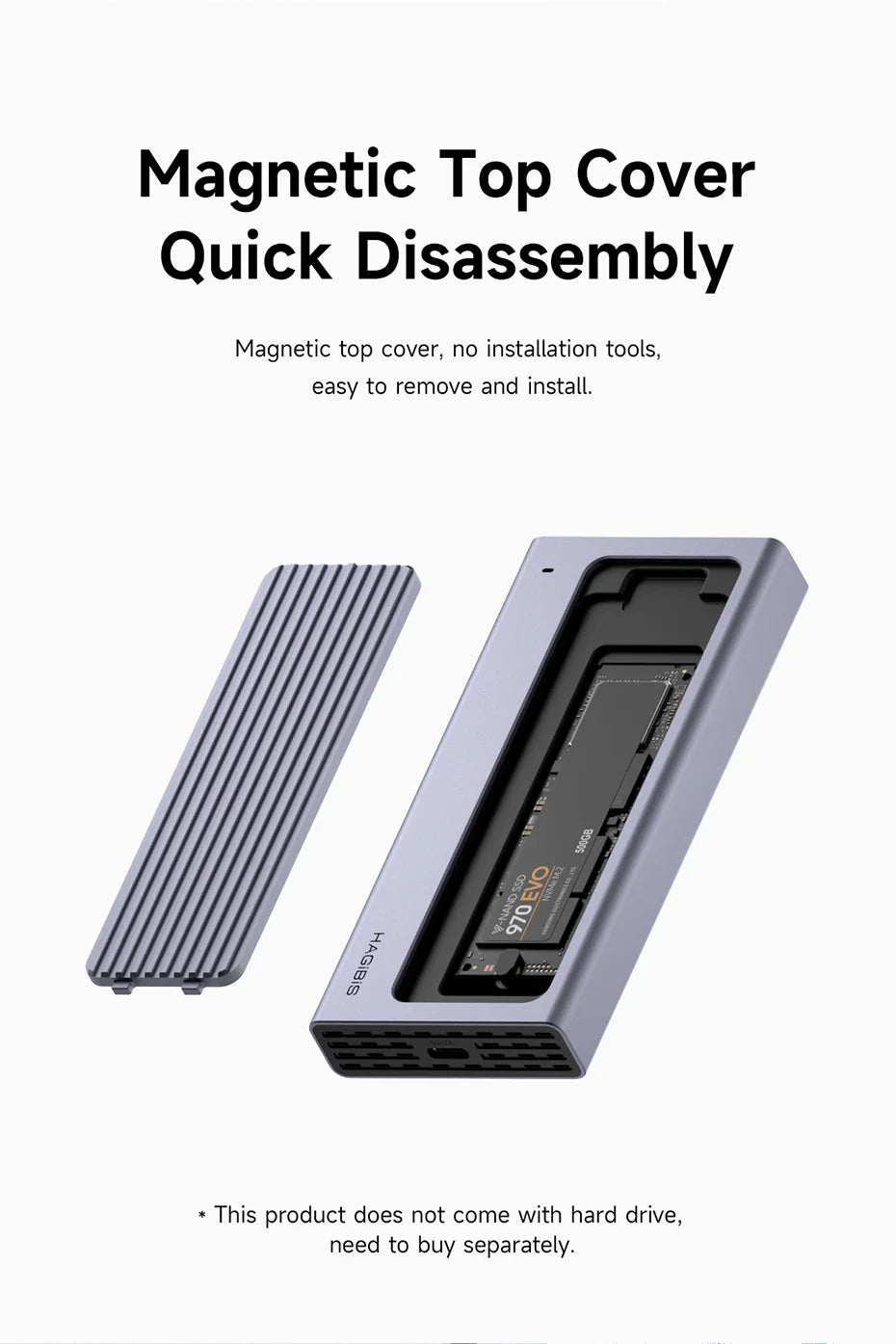 Hagibis M.2 SSD Enclosure with USB C Hub Magnetic Cover External Hard Drive Case Compatible with Thunderbolt 4/3 for MacBook PC