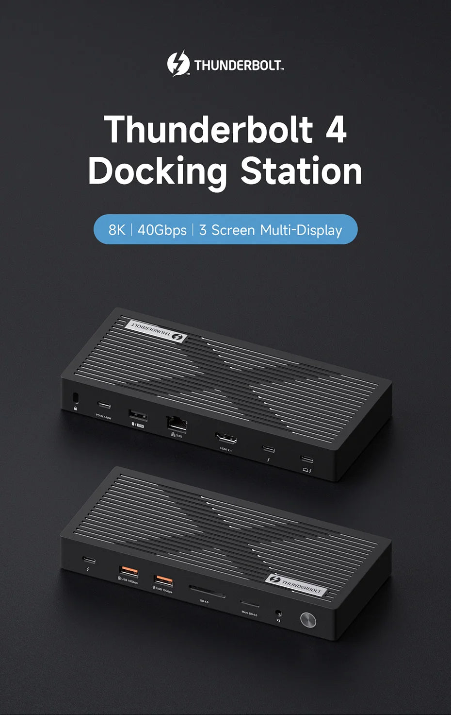 Hagibis Thunderbolt 4 Hub with Dual Monitor 8K/4K Display Dock 40Gbps Docking Station Thunderbolt Certified for Macbook Windows