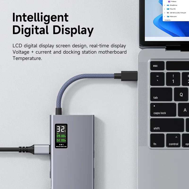 Hagibis USB C Hub With LCD Display Type C Multiport Adapter 4K HDMI-Compatible 100W PD Gigabit Ethernet For Macbook Pro iPad HP - Intechlegent