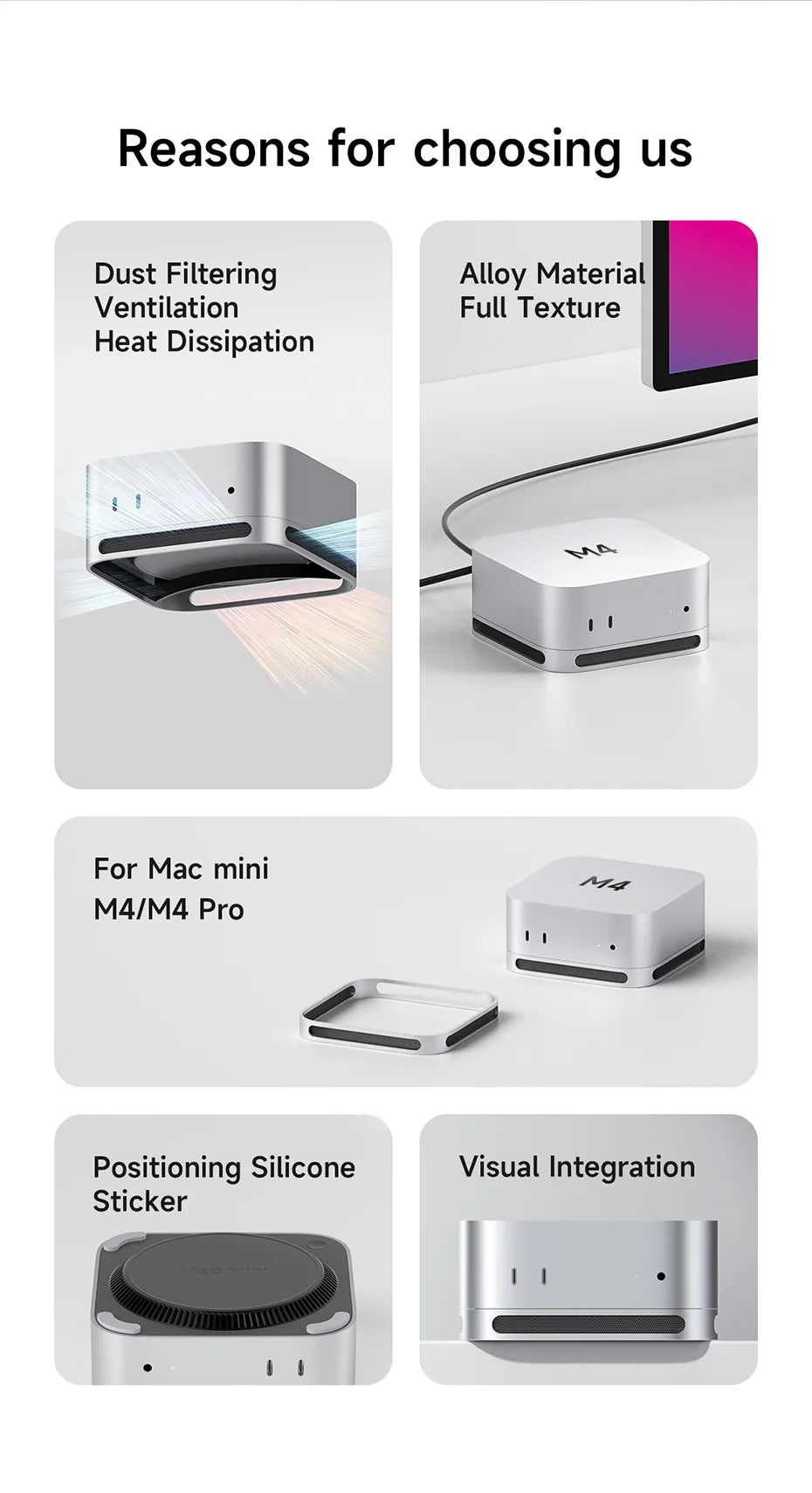 Hagibis Desktop Stand for Mac mini M4/M4 Pro 2024 Dustproof Base Heat Dissipation Bracket Aluminum Alloy Cooling Holder Dock