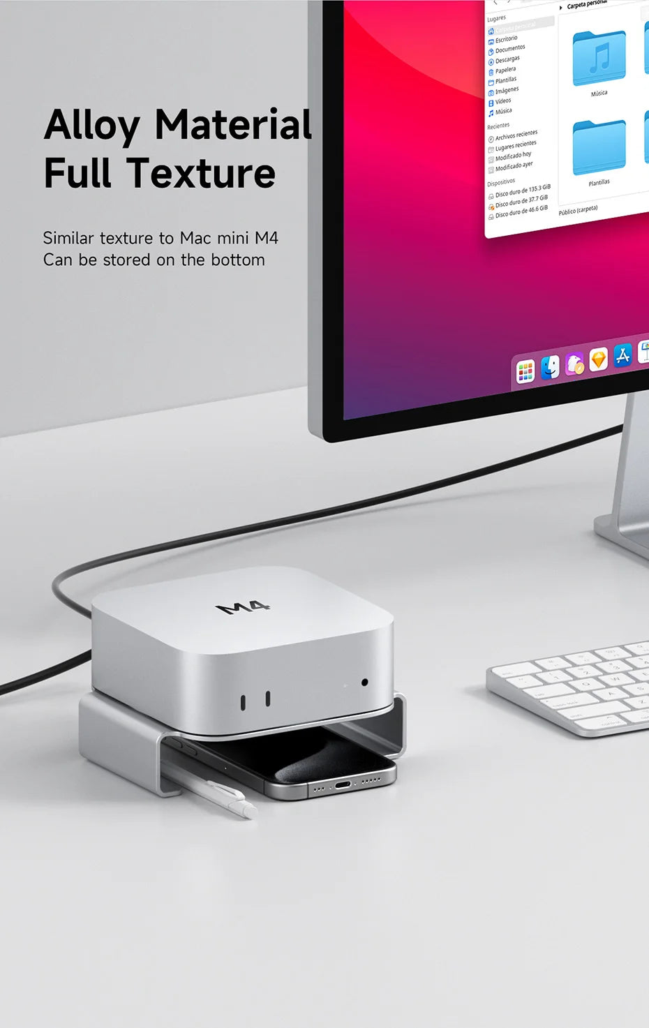Hagibis Desktop Stand for Mac mini M4/M4 Pro 2024 Heat Dissipation Bracket Aluminum Alloy Mount Dock Cooling Holder Accessories