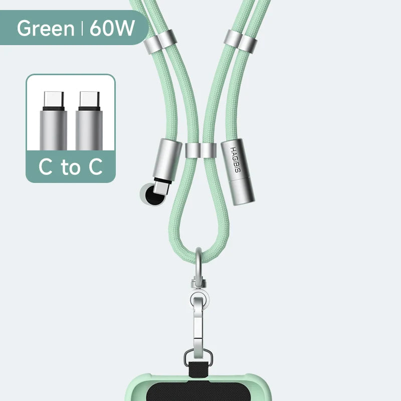 Hagibis Universal Phone Lanyard USB C Cable 2 in 1 Phone Strap C to C/C to L Charging Cord for iPhone 16 17 Pro Max Most Phones