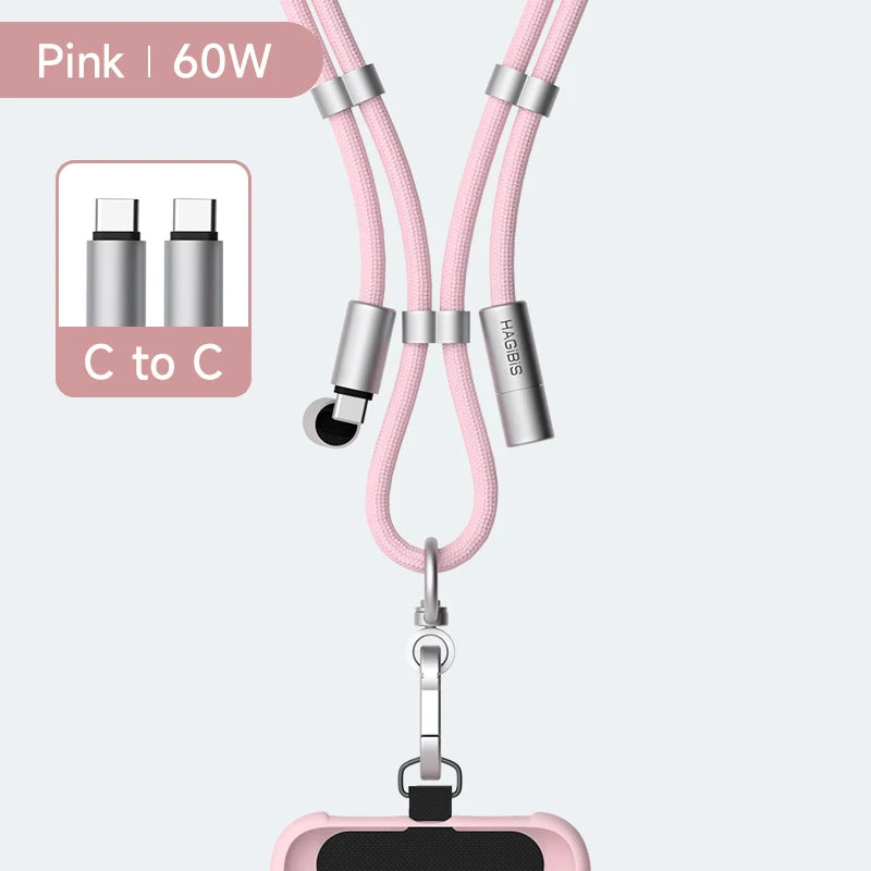 Hagibis Universal Phone Lanyard USB C Cable 2 in 1 Phone Strap C to C/C to L Charging Cord for iPhone 16 17 Pro Max Most Phones