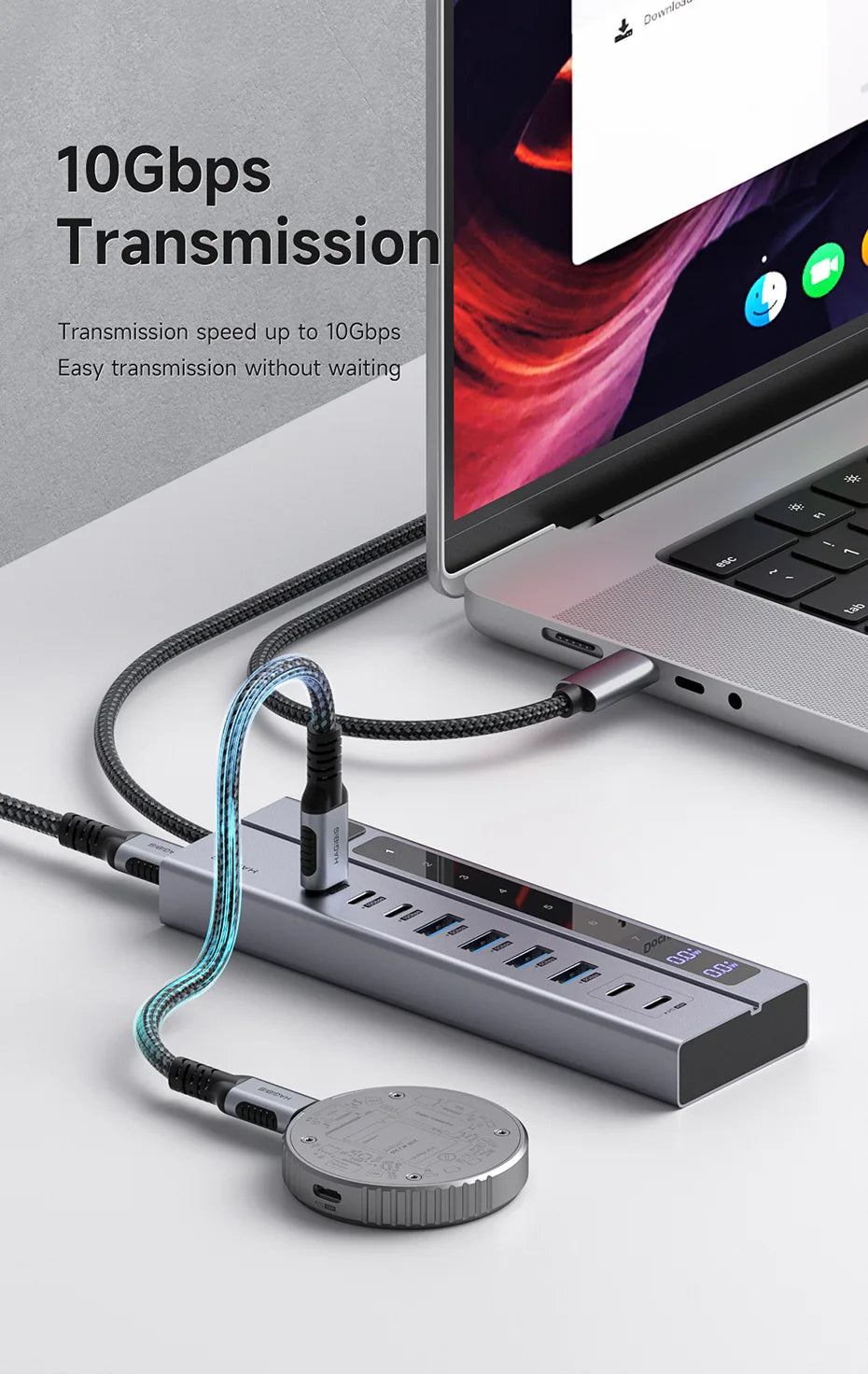 Hagibis USB C HUB Type-C Docking Station Individual On/Off Switches With LED Display 10Gbps USB C Splitter for Macbook Pro Air