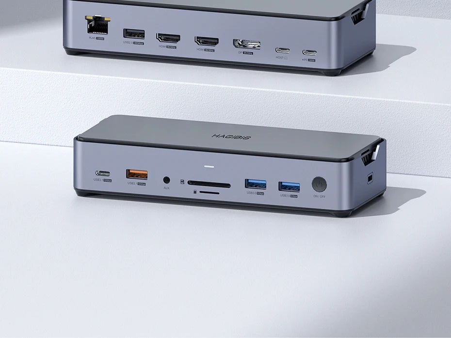 Hagibis USB C Docking Station Type C to 8K DP HDMI-Compatible Triple Display M.2 SSD PD3.0 RJ45 15 in 1 USB C HUB for PC Laptops