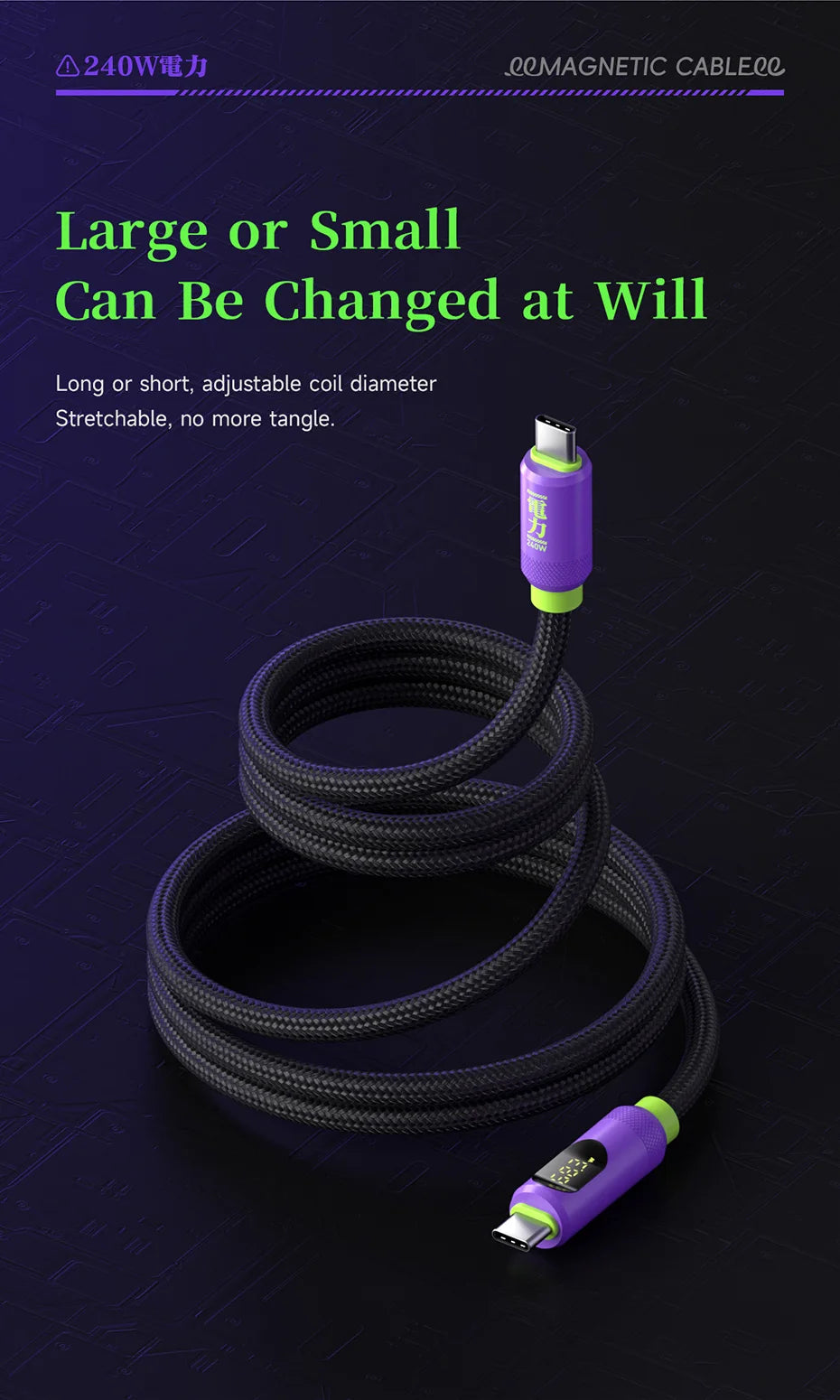 Hagibis Magnetic USB C to USB C Cable With LED Display USB C Charger Cable Type-c PD 240W Fast Charging Cord For iPhone 16/15 - Intechlegent