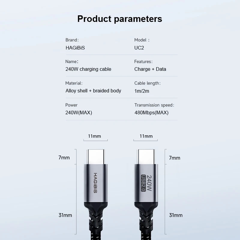 Hagibis 240W USB Type C Cable PD 3.1 Fast Charging Type C to Type C line for MacBook Pro Air PS4/5 iPhone 17 Switch iPad Samsung