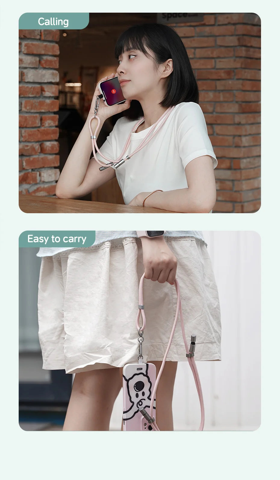 Hagibis Universal Phone Lanyard USB C Cable 2 in 1 Phone Strap C to C/C to L Charging Cord for iPhone 16 17 Pro Max Most Phones