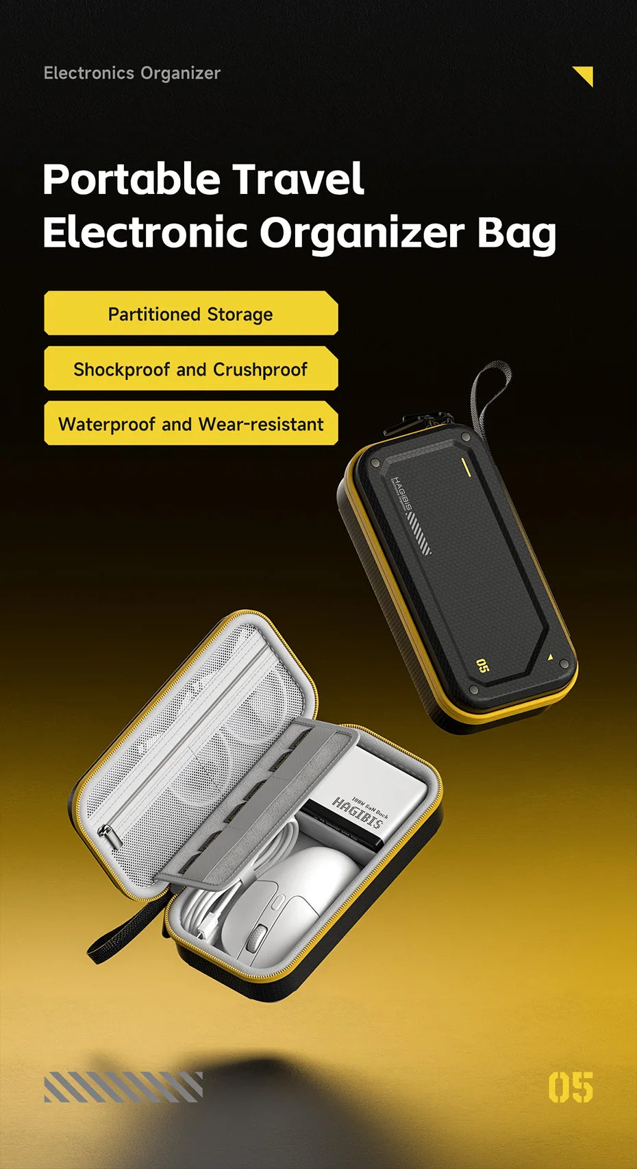 Hagibis Electronic Organizer Traveling Case Bag EVA Hardshell PU Portable Carrying Pouch for Mouse Charger Cables Accessories