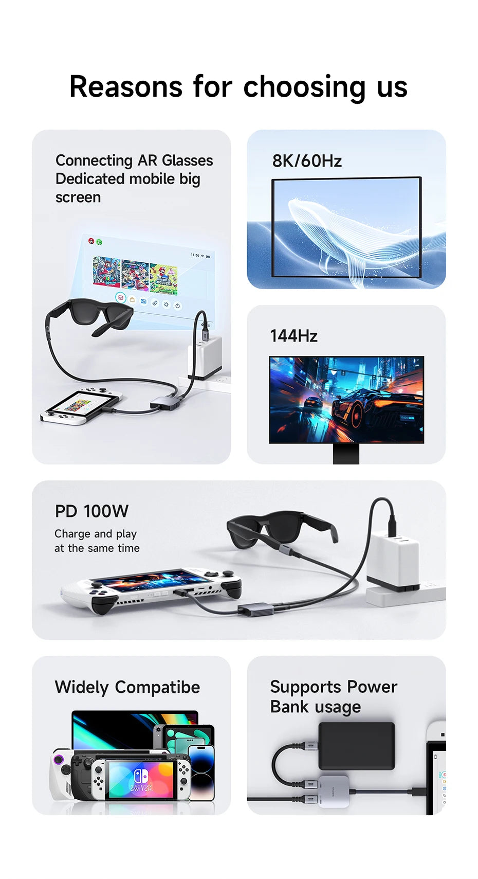 Hagibis AR Glasses Adapter USB C to Glasses and Charging Converter USB-C Hub Charge and Play For Switch Rokid/Xreal/RayNeo Air