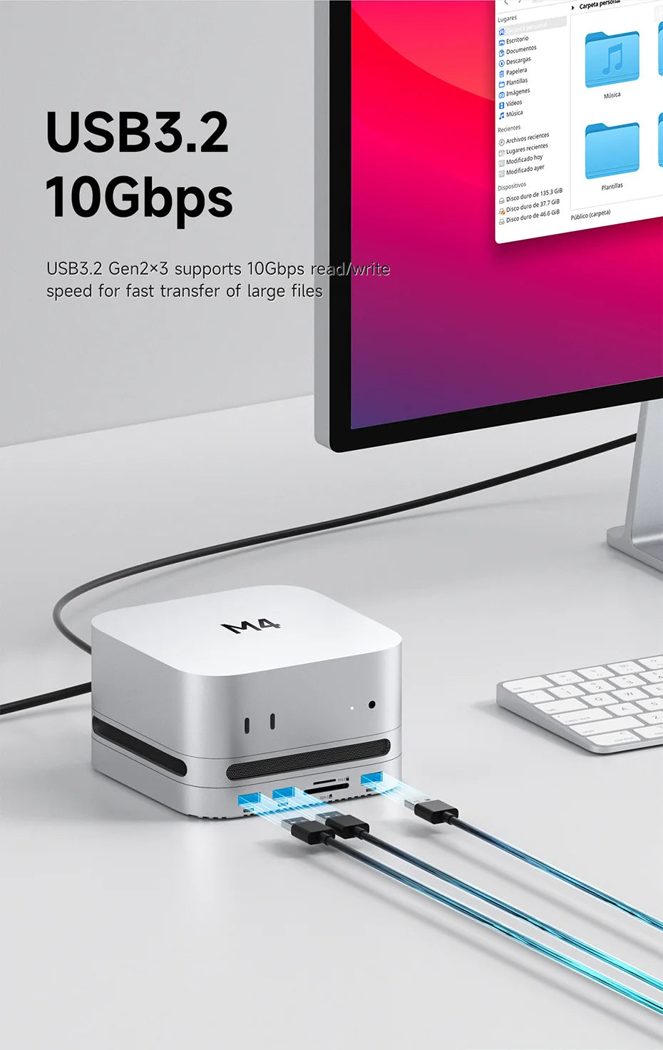 Hagibis USB C Hub for Mac mini M4/M4 Pro with 40Gbps M.2 SSD Enclosure USB 3.2 Gen2 SD/TF 4.0 Type-C Docking Station Desk Stand