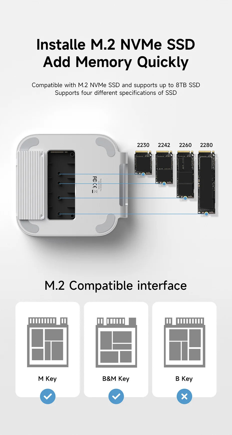 Hagibis USB C Hub with USB4 Hard Drive Enclosure 40Gbps M.2 NVMe SSD Case USB 2.0 for Mac mini M4/M4 Pro Stand Docking Station