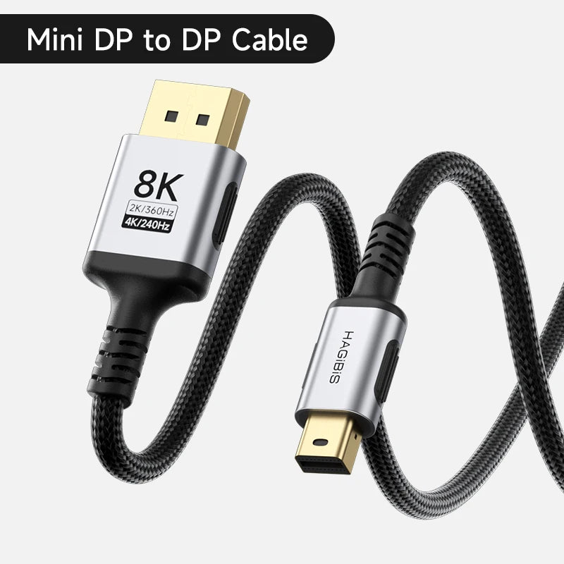 Hagibis Mini DisplayPort to DisplayPort 1.4 Cable Bi-Directional Mini DP to DP 8K@60Hz 4K@240Hz Compatible with Thunderbolt 2