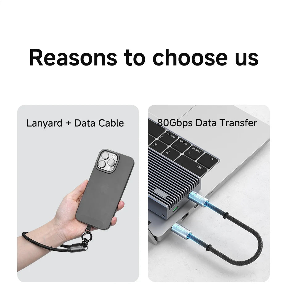 Hagibis USB4 Phone Lanyard Cable Portable USB C to Type-C Wrist Lanyard Cable 240W 80Gbps for Thunderbolt 4/5 iPhone 16 Pro SSD - Intechlegent