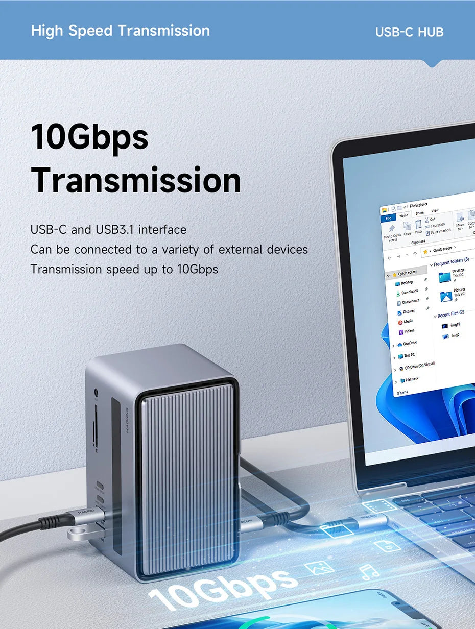 Hagibis USB C Docking Station with Dual HDMI-compatible M.2 SSD Enclosure Ethernet 100W PD USB Hub SD/TF for Laptop Macbook Pro