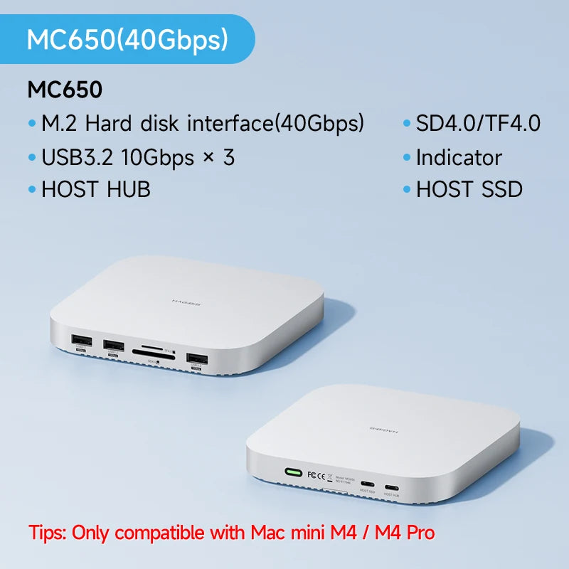 Hagibis USB C Hub for Mac mini M4/M4 Pro with 40Gbps M.2 SSD Enclosure USB 3.2 Gen2 SD/TF 4.0 Type-C Docking Station Desk Stand