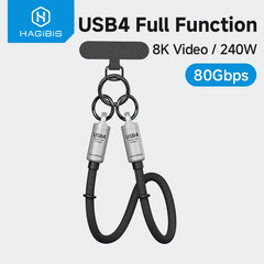Hagibis USB4 Phone Lanyard Cable Portable USB C to Type-C Wrist Lanyard Cable 240W 80Gbps for Thunderbolt 4/5 iPhone 16 Pro SSD - Intechlegent
