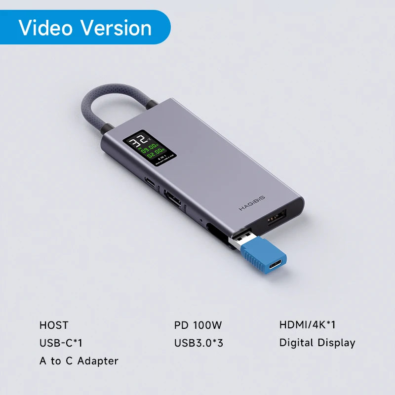 Hagibis USB C Hub With LCD Display Type C Multiport Adapter 4K HDMI-Compatible 100W PD Gigabit Ethernet For Macbook Pro iPad HP - Intechlegent